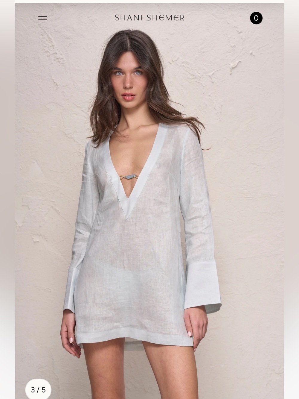 Shani Shemer Valerie Kaftan Aqua Blue Linen Swim Cover Up Size L Luxury NWT - Picture 3 of 9